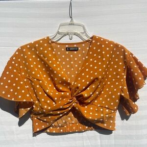 SHEIN Mustard Polka Dot Crop Top